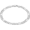 KISPER 18K Gold Over 925 Sterling Silver Italian 5mm Solid Diamond-Cut Figaro Link Chain Bracelet - for Men & Women with Lobster Clasp - Made in Italy