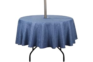 youngseahome Outdoor Tablecloth Wrinkle-Free Stain Resistant Waterproof Polyester Fabric Table Cover with Zipper Umbrella Hole for Picnic/Party/Dinner/Patio Garden(70inch Round,Zippered,Denim Blue)