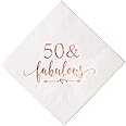 Crisky 50 and Fabulous Cocktail Napkins Rose Gold for Women 50th Birthday Decorations, 50th Birthday Bevergae Dessert Table Supplies, 50Pcs, 3-Ply