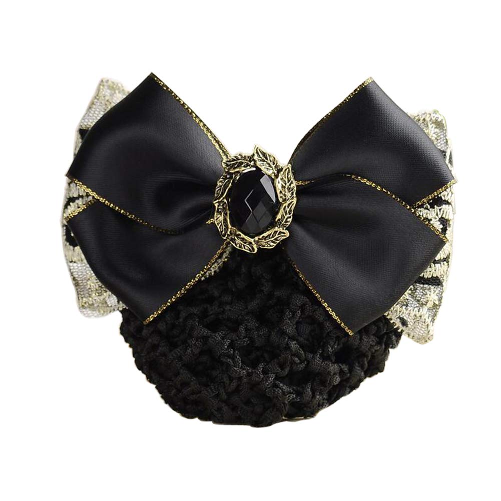 1Pcs Rhinestone Satin Ribbon Bow Barrette Bowknot Snood Net Hair Clip Bun Cover Hairnet Bowknot Decor Barrette French Hair Clip Women Girls Hair Accessories