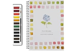 ZMTNY Watercolor Workbook,Beginner-Friendly W atercolor Workbook,12 Colors Watercolor Paint Set with Paint Brush,Art Crafts Painting Supplies,Beginner-Friendly Watercolor Painting Kit ((Flowers))