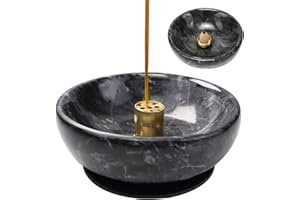 Wadayu Handmade Natural Marble Incense Holder for Sticks and Cones-with 9 Holes, Multi-Functional Incense Burner Holder for Incense Sticks and Cones, Perfect Home Decor(Black, 4.7inch)