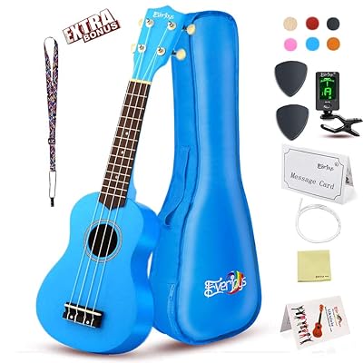 Soprano Ukulele Beginner Pack-21 Inch w/Gig Bag How to Play Songbook Digital Tuner All in One Kit (Blue)