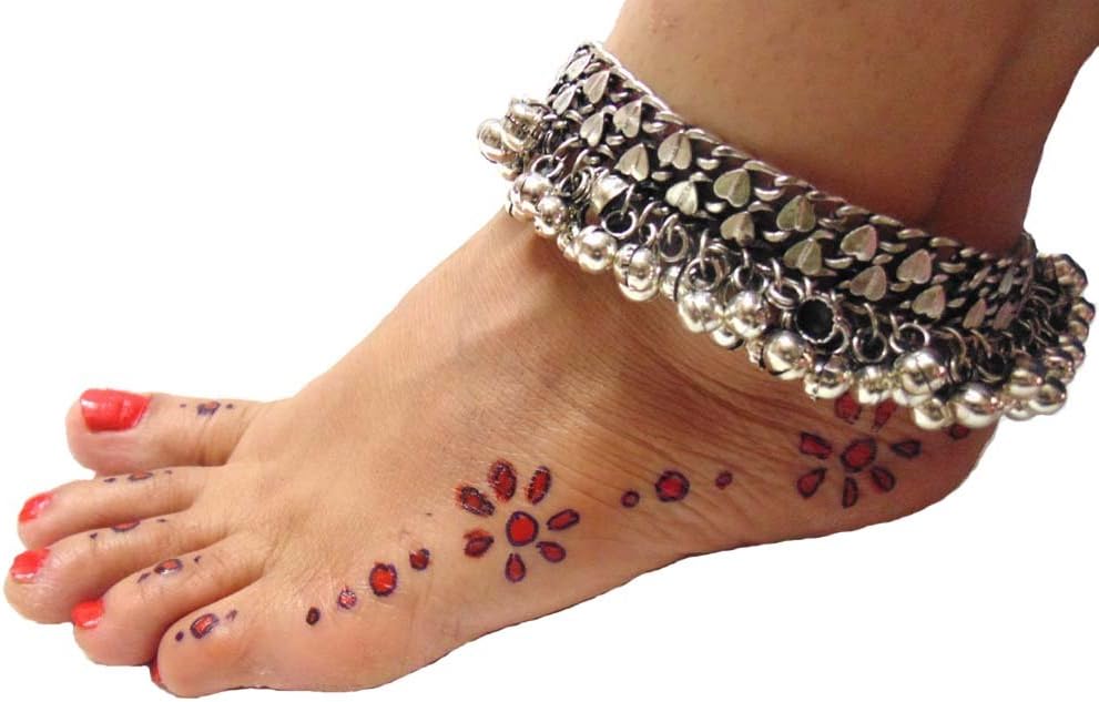oxojewels Women's Belly Dance Noicy Anklet Oxidized Vintage Jewelry Gypsy Boho Kuchi Afghan