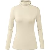Herou Womens Long Sleeve Turtleneck Slim Fitted Lightweight Casual Active Layer Tops Shirts