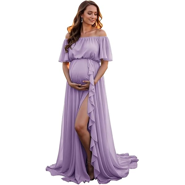 Women's Off Shoulder Maternity Photography Dress Mermaid Slim Fitted Chiffon  Gown for Baby Shower Photo Shoot Purple at Amazon Women's Clothing store