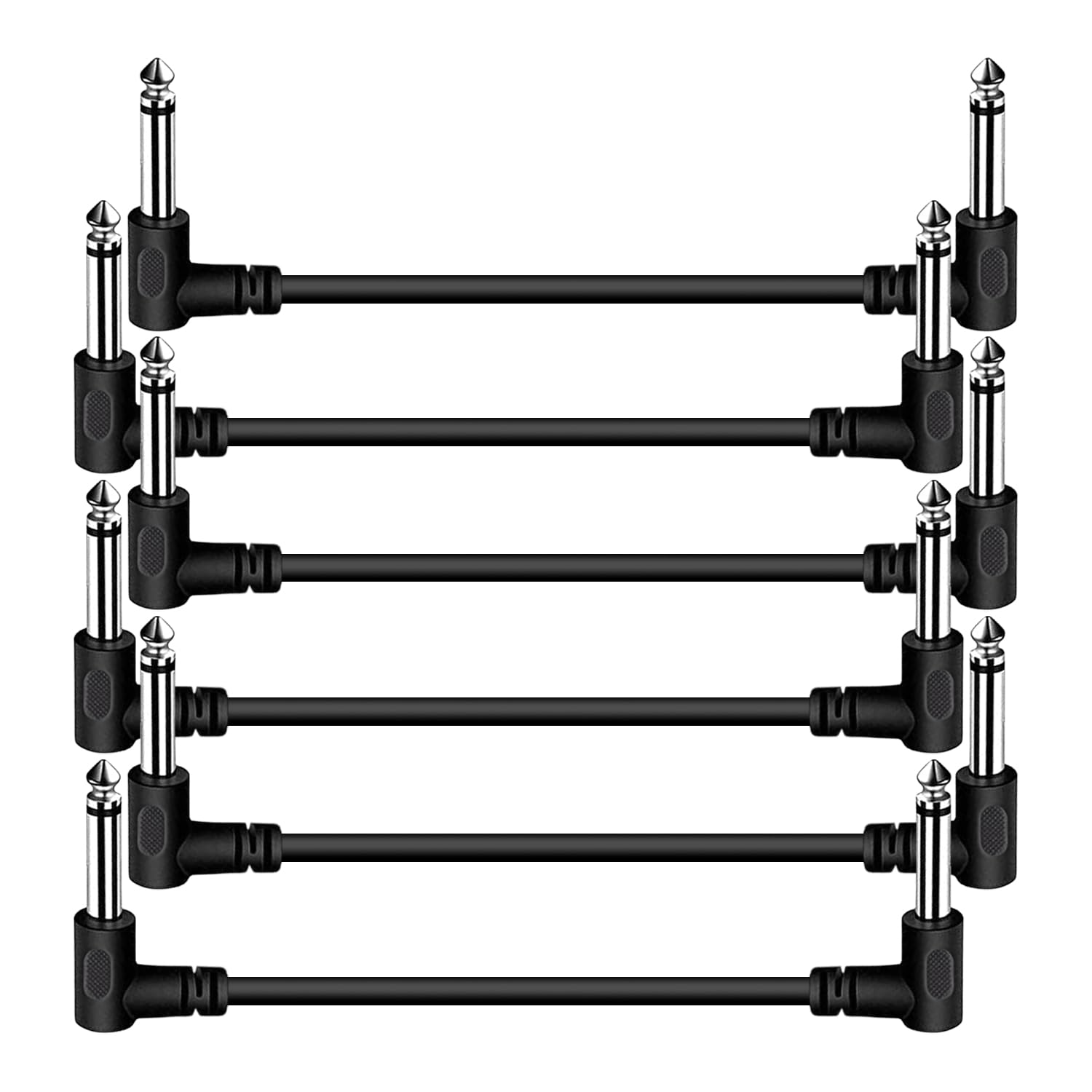 Verazquy 6Pcs 6 Inch Guitar Patch Cables, Dual Shielded 1/4" 6.35mm Right Angle Noiseless TS Mono Cords, Instrument Cables for Black Guitar Bass Effect Pedals Effect Cable Cord Pedal Flat Patch Cable