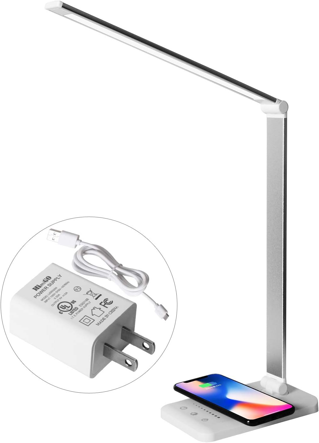 LED Desk Lamp with Wireless Charger,EyeCaring Table Lamps,Stepless
