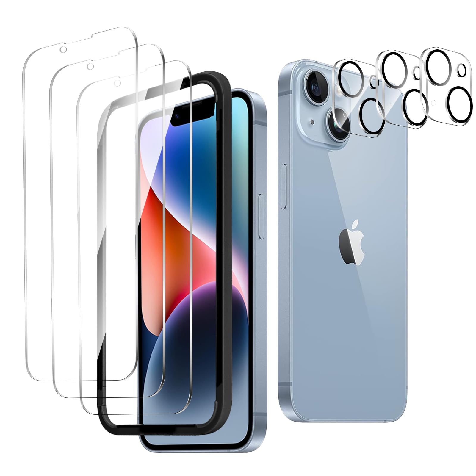 Photo 1 of Nixinioo 3 Pack Tempered Glass Screen Protector for iPhone 14/13?6.1 inch? + 3 Pack Camera Lens Protector,Mounting Frame, Anti-Fingerprint, 9H Hardness, ScratchResistant,Case Friendly