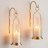 Walasis Gold Candle Sconces Wall Decor: Set of 2 Wall Candle Holder for Pillar Candles - Modern Metal Hurricane Lantern Decor