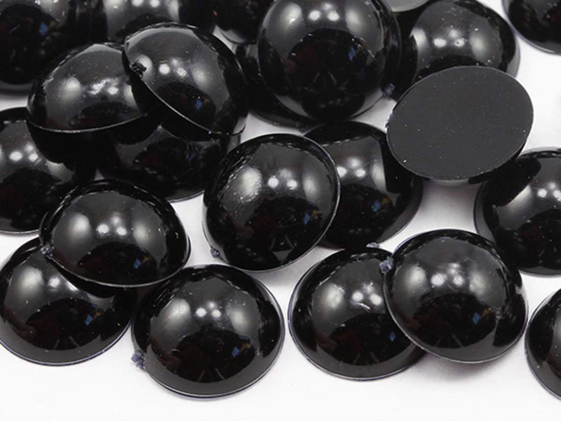 KraftGenius Allstarco 200PCS Flat Back Acrylic Round Pearl Cabochons Plastic Gems Embellishments Jewelry Craft Costumes Card Invitations Cosplay - 5mm Jet Black .JT