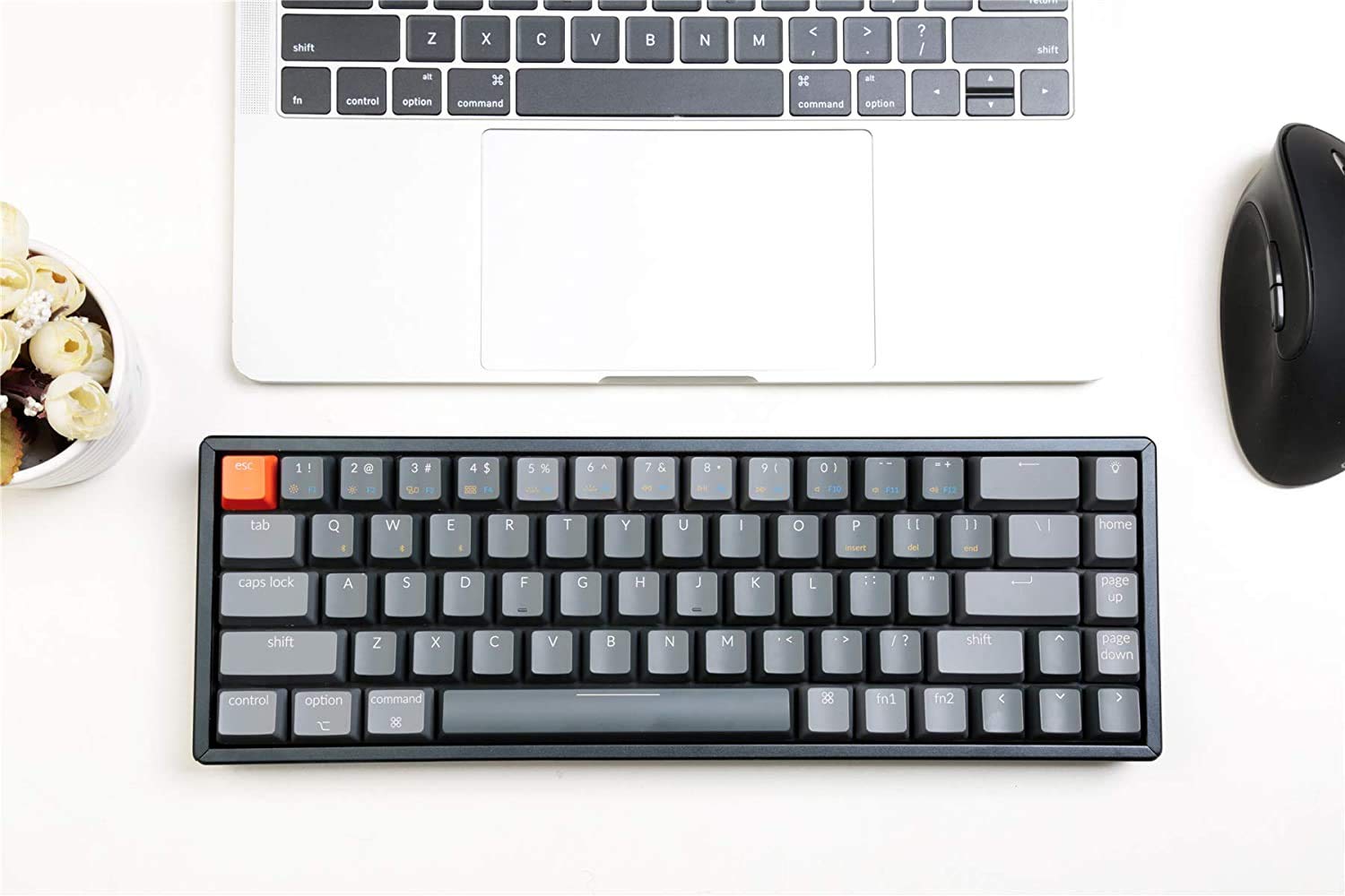 Keychron K6 Hot Swappable Wireless Bluetooth 5.1/Wired Mechanical Gaming Keyboard, 65% Compact 68-Key RGB LED Backlit N-Key Rollover, Aluminum Frame for Mac Windows Gateron G Pro Brown Switch