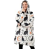 Huglanket Black Cat Gifts, Oversized Flannel Hooded Blankets, Gifts for Birthday, Christmas, and so on, One Size Fits Most