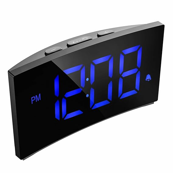 PICTEK Digitaler Wecker, Digitaluhr, Reisewecker,5' LED-Display, Randlos Kurve, Dimmer, Snooze, 12/24 Stundenanzeige, 3 Alarm
