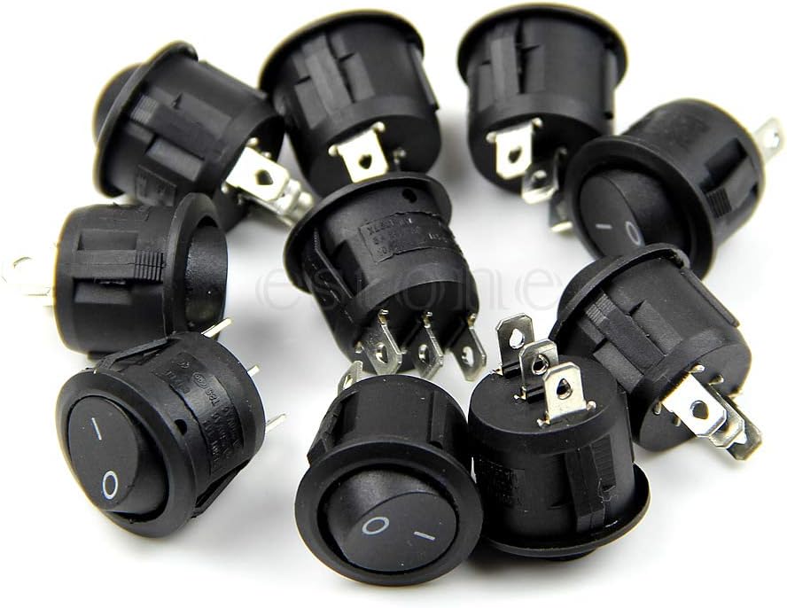 JOYKK 5Pieces Mini Round 3 Pin SPDT ON-OFF Rocker Switch Snap-in MON - Black