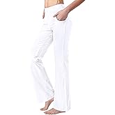 Keolorn Women's Bootcut Yoga Pants with Pockets High Waist Bootleg Yoga Workout Pants for Women