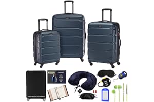 Samsonite 68311-2824 Omni Hardside Luggage Nested Spinner Set 20 Inch, 24 Inch, 28 Inch - Teal Bundle w/Deco Gear Luggage Accessory Kit (10 Item)
