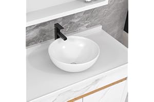 Vessel Sink Round For Bathroom - Fulorni 16"x16" Bathroom Vessel Sink Round Shape Above Counter White Ceramic Porcelain Vanity Lavatory Sink Bowl Basin