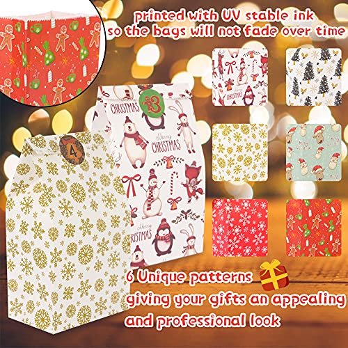 Starrky Christmas Paper Candy Bags, 24PCS Christmas Bags with Gift Tag Stickers Wrapping Bags Colorful Xmas Bags Xmas Candy Paper Packing Trays Treat Bags for Classrooms Party Birthdays
