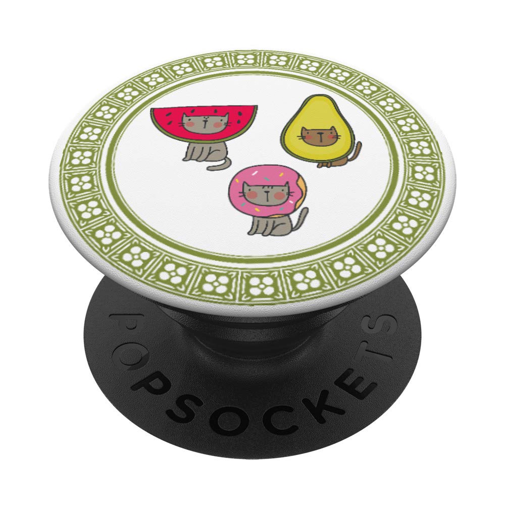 Cats, Watermelon, Avocado and Donuts, Cat Lover PopSockets Grip and Stand for Phones and Tablets