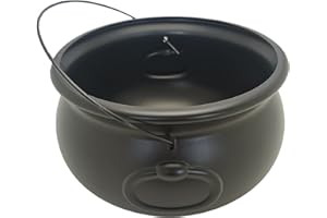 12" Halloween Black Kettle Large Witches Cauldron Bucket Candy Container Bowl for Trick or Treating Party Celebration Hallowe