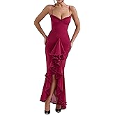 meilun Elegant Mesh Wedding Guest Dress Flowy Ruffle Bodycon Maxi Dress Fishtail Long Formal Dress