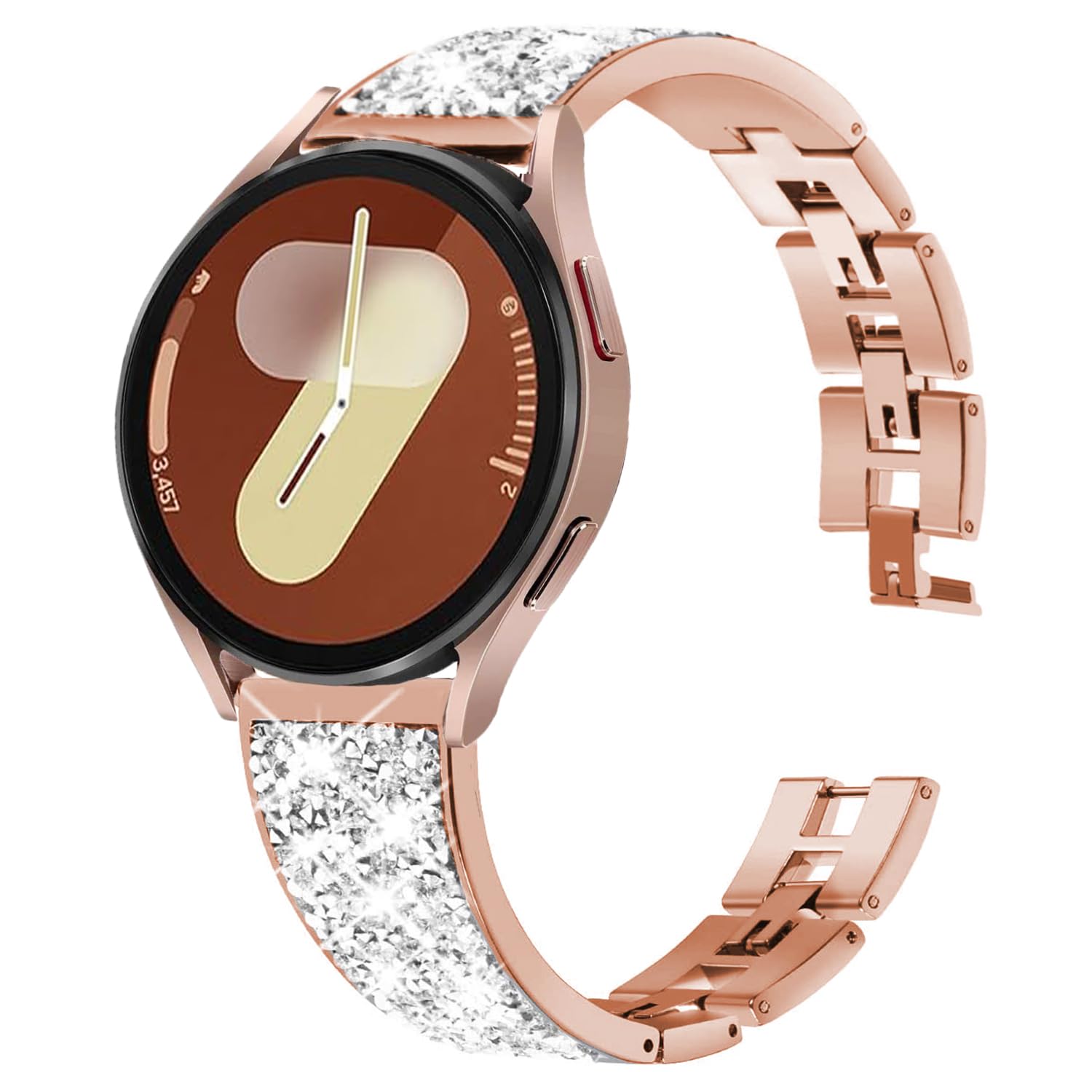 DEALELE Strap Compatible with Samsung Galaxy Watch 7 / FE / 6/6 Classic / 5/5 Pro / 4/4 Classic / 3 41mm, 20mm Bling Diamond Metal Bracelet for Huawei GT3 42mm / GT2 42mm Women Men, Rosegold