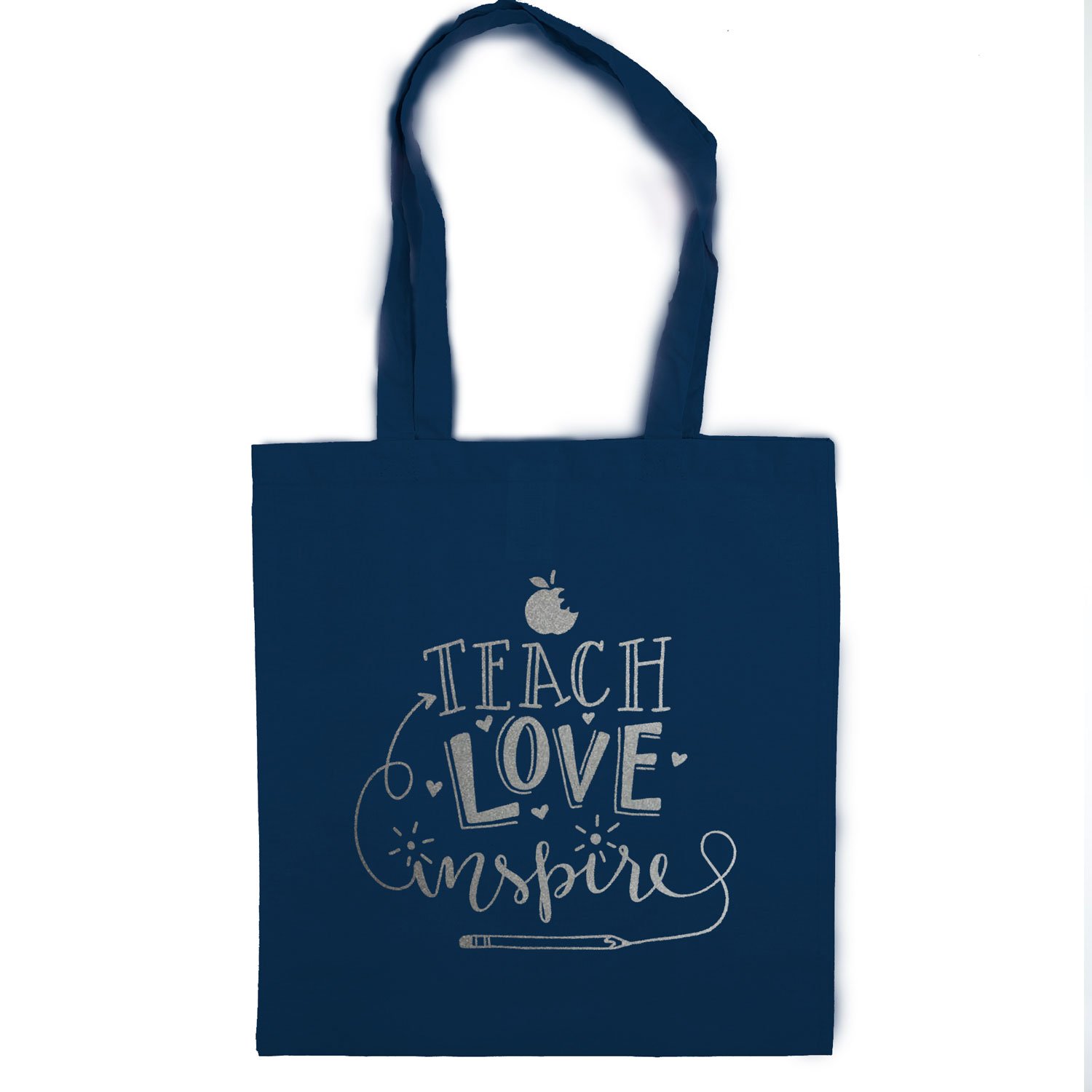 Teach, Love, Inspire tote bag | Teacher gifts | Perfect for Christmas (Petrol bag - Silver text)