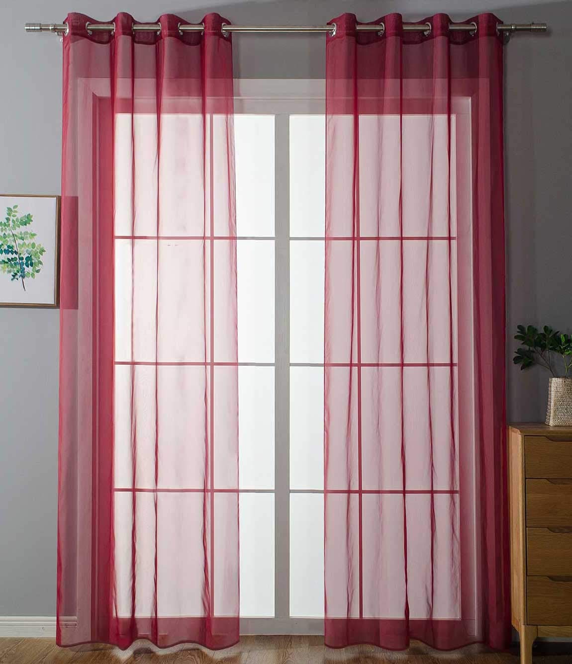 Gardinenbox 20332-cn2 Set of 2 Eyelet Curtains Transparent Plain Height 225 x Width 140 cm Bordeaux Stores Curtain Eyelets Lead Tape Finish Living Room