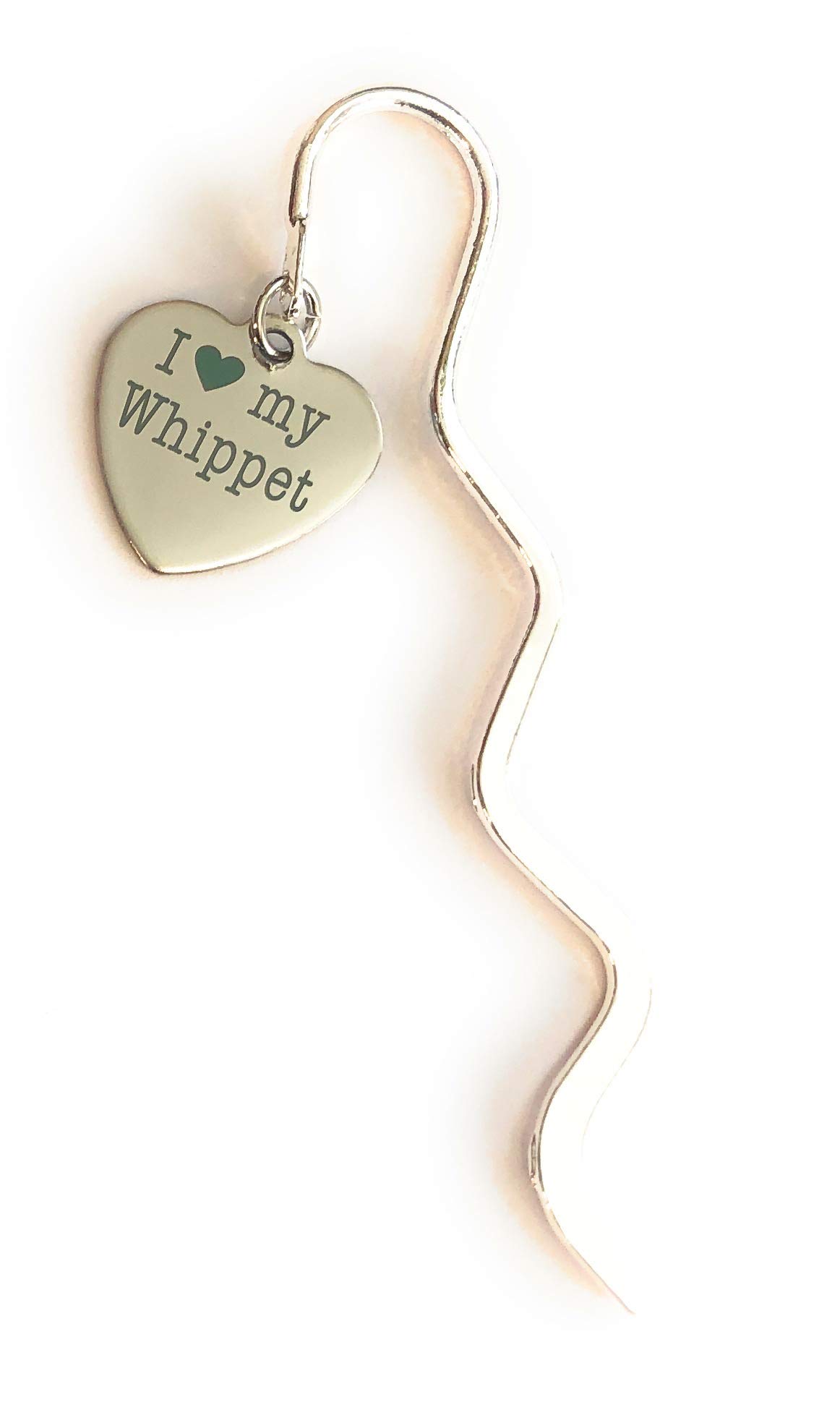 FizzyButton Gifts I Love My Whippet Dog Stainless Steel Heart mini Bookmark in Gift Bag
