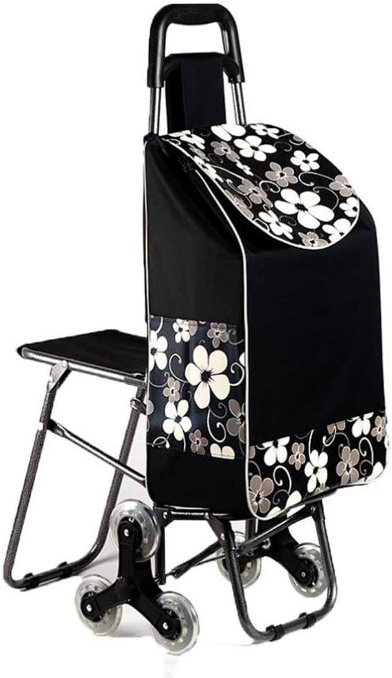 Amazon｜ショッピングカート イス付 キャリー 買い物バッグ 高齢者 トロリー 折りたたみ 階段移動簡単 耐荷重約50kg 6輪 防水防雨 荷物運搬 アルミ製 座れる ハンドル 持ち運び