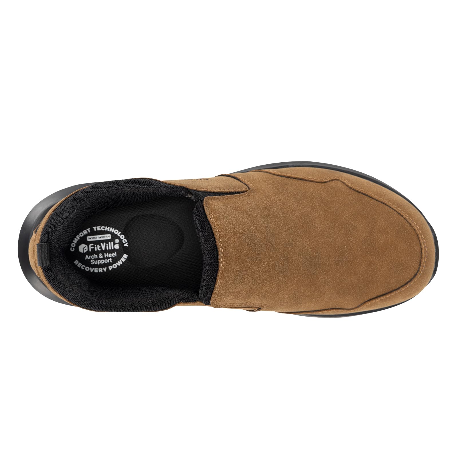 FitVille Slip On Wanderschuhe Herren Extra Breit Trekkingschuhe rutschfeste Outdoor Schuhe Atmungsaktiv Freizeitschuhe Leichte Walkingschuhe,Dünenbraun,46 EU,X-Weit 5