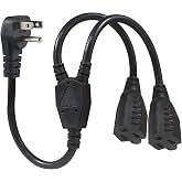 Power Cord Extension Y Splitter - 1 to 2 Way Outlet Adapter NEMA 5-15P 90-Degree Flat Plug to 2 X NEMA 5-15R with SJT 16AWG 3-Prong Cable Wire Extender Space Saver for Kitchen Home Office