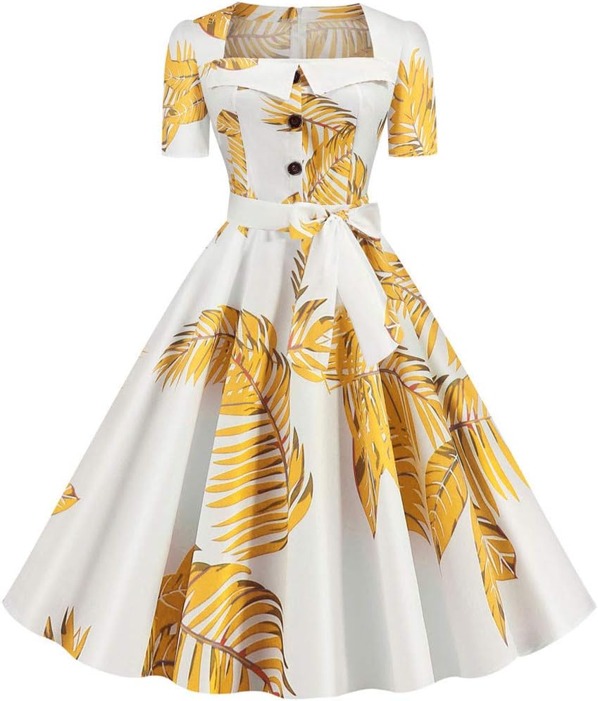 VENMO Women's Short Sleeve Printed Dress, Women Vintage Summer Print Short Sleeve Casual Evening Party Prom Dress