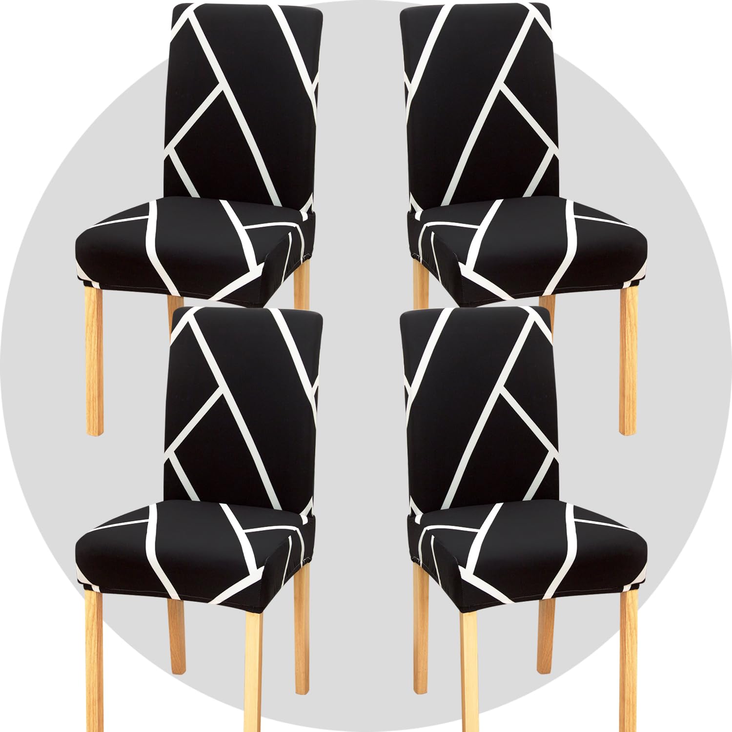 TOMMO Dining Room Chair Covers Set of 4, Stretch Removable Washable Spandex Dining Chair Slipcovers Protectors, Kitchen Chair Covers for Dining Room Party Hotel Ceremony Banquet(Black and White lines)