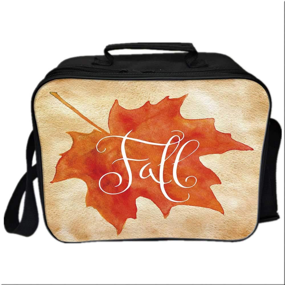 Fall Decor Lunch Box Portable Bag,Vivid Watercolor Maple Leaf Fall Word on Vintage Backdrop Artsy Decorative for Kids Boys Girls,10.6"Lx4.7"Wx8.2"H