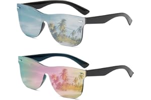 swanoble UV400 Rimless One-Piece Lens Reflective Sunglasses - Colored Mirrored Sun Glasses for Men & Women (2 Pack)