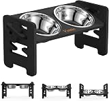 Vantic Raised Dog Bowl on Stand Adjustable 6 Heights Tilt 15 Degree Bamboo Black