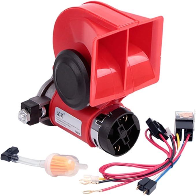 Farbin Compact Air Horn With Compressor Snail Electric Car Horn 12v 150db Super Loud Nautilus Wiring Harness For Any 12v Vehicles 12v Red