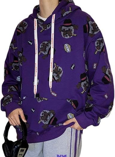 Amazon Habille ハビー メンズ パグ イラスト プリント パーカー オーバーシルエット 秋春 3カラー トレーナー パーカー 通販