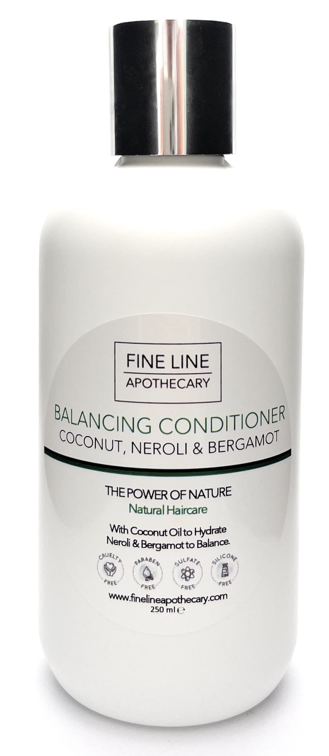 Fine Line Apothecary - Balancing Conditioner - 99% Natural - Coconut, Neroli, Bergamot. No Sulfates/Parabens/Silicones, pH 5.5, Sensitive Skin. 250ml