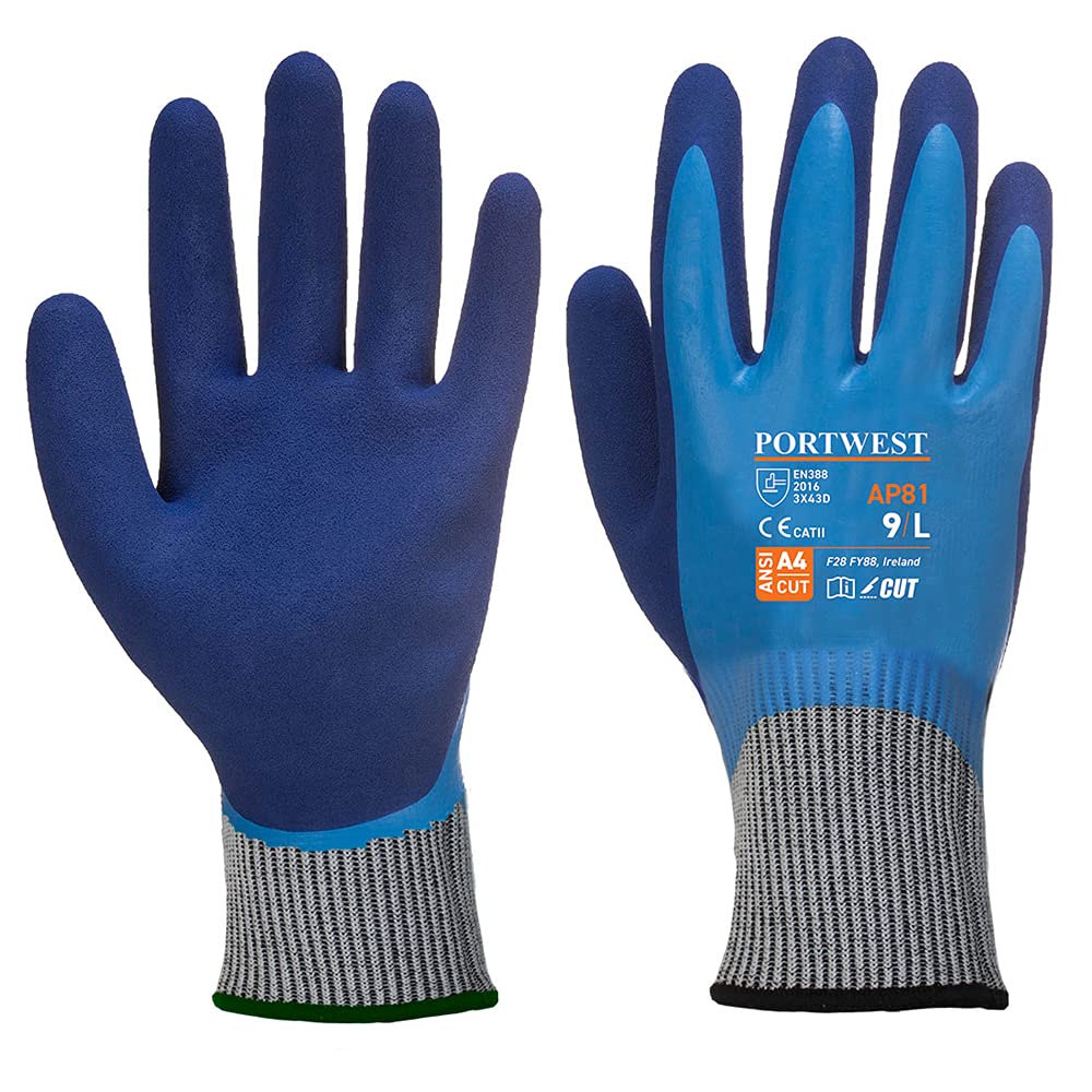Portwest Liquid Pro HR Cut Glove, Size: M, Colour: Blue, AP81B4RM