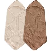 MIGIOL Muslin Hooded Baby Towels 100% Cotton ,Super Soft Muslin Baby Bath Towel - 32 x 32 Inches, Suitable for Newborn and Young Children up to 3 Years Old. (Beige & Coffee)