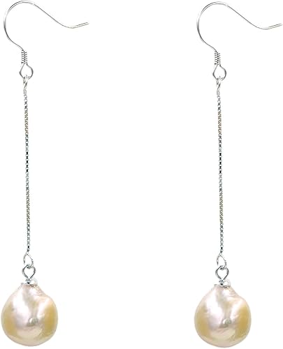 Amazon Co Jp E7310z天然宝石 Baroque Pearls バロックパール 真珠 Swing ピアス 揺れる ロングチェーン 誕生石 2月4月6月 スターリング シルバー 925 人気 オリジナル手作り ジュエリー