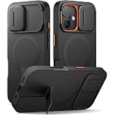 SURITCH for iPhone 16 Case with Magnetic Camera Slide Cover and Adjustable Kickstand, Compatible with MagSafe, Shockproof Bumper Case Slim Protective Cover 6.1 Inch, Black