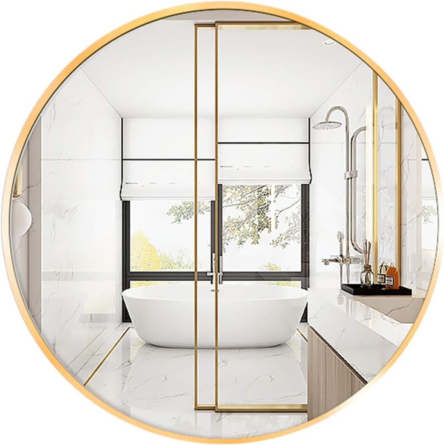 MEMOLIN Round Wall Mirror 24 Inch Large Metal Frame Rustic Accent Mirror Wall-Mounted Vanity Mirror for Bathroom, Entryway, Dining Room, Living Room, Gold: Home & Kitchen