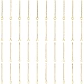 UNICRAFTALE 40Pcs 4 Styles Curb Chain Extension Stainless Steel Chain Extension End Chains with Round Heart Oval Charms Golden Chains Bracelet Necklace Extension Chains for Jewelry Making