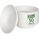 Aricsen Compostable 23 Ounce 50 Pack Disposable Round Paper Bowls, PFAS-Free, Eco-Friendly, Biodegradable Bagasse For Hot Soup Food Salad Dinner Party (50, 23 OZ)