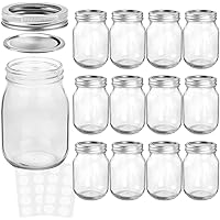 KAMOTA Mason Jars 16 oz With Regular Lids and Bands, Ideal for Jam, Honey, Wedding Favors, Shower Favors, Baby Foods…