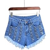 Amazon.com: Pantalones cortos de mezclilla de cintura alta con diseño de  aros de metal de moda, B : Ropa, Zapatos y Joyería